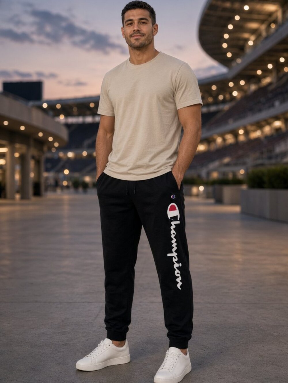 Champion Men Black Scrunch Dye Reverse Weave Jogger Soft Stadium Gym Softly US L